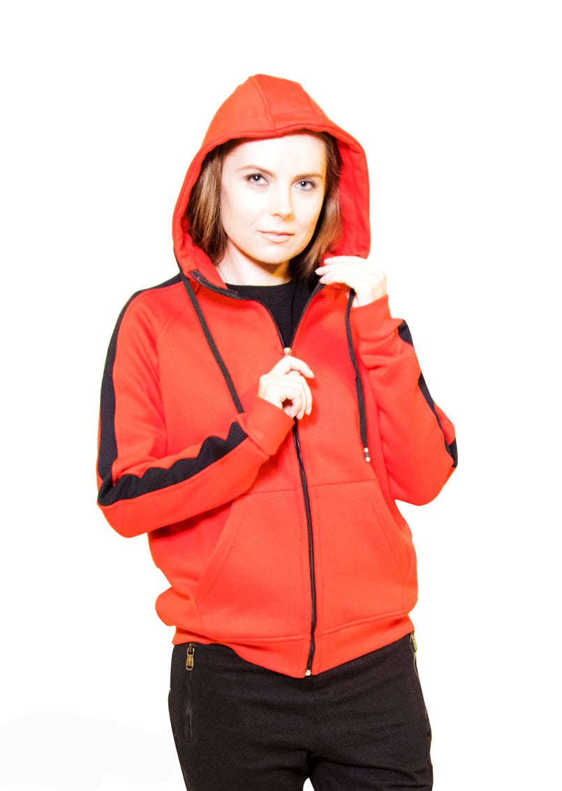 Side Stripe Hoodie Sweatshirt Red For Her